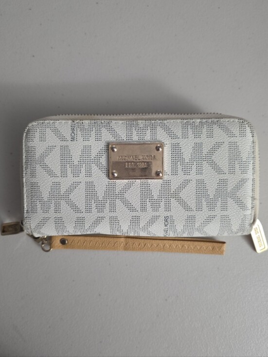 Michael Kors Handbags - Michael Kors White Signature Zip Wallet with Tan Wristlet